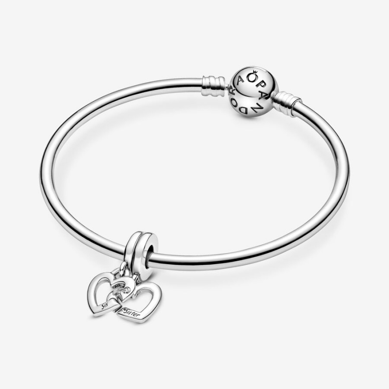 Pandora Linked Sister Hearts Split Dangle Charm Sterling Silver | 326XLVOGP