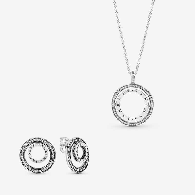 Pandora Logo Circle Necklace and Earring Set | 418EIMNKY