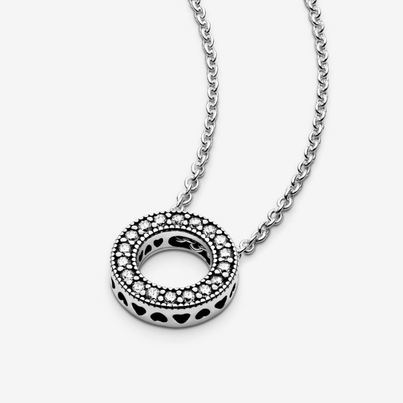 Pandora Logo Pavé Circle Collier Necklace Sterling Silver | 194EYOZKG