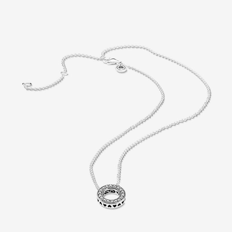 Pandora Logo Pavé Circle Collier Necklace Sterling Silver | 194EYOZKG