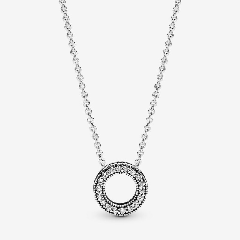 Pandora Logo Pavé Circle Collier Necklace Sterling Silver | 194EYOZKG