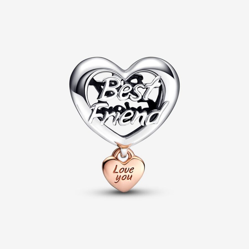 Pandora Love You Best Friend Heart Charm Two-tone | 347HZSJGQ