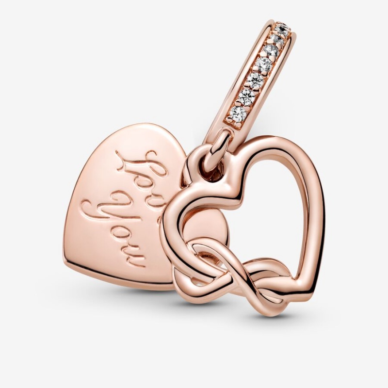 Pandora Love You Infinity Heart Dangle Charm Rose Gold Plated | 014PHCQRY