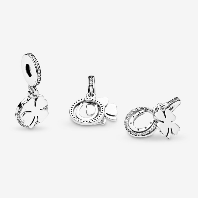 Pandora Lucky Four-Leaf Clover Dangle Charm Sterling Silver | 541VCUAIL