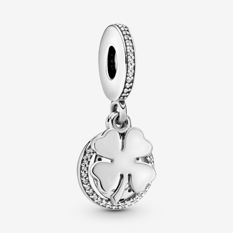 Pandora Lucky Four-Leaf Clover Dangle Charm Sterling Silver | 541VCUAIL