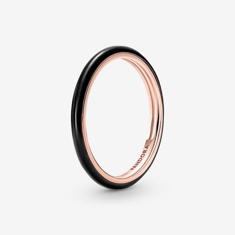 Pandora ME Black Enamel Ring Rose Gold Plated | 283LEKPBC