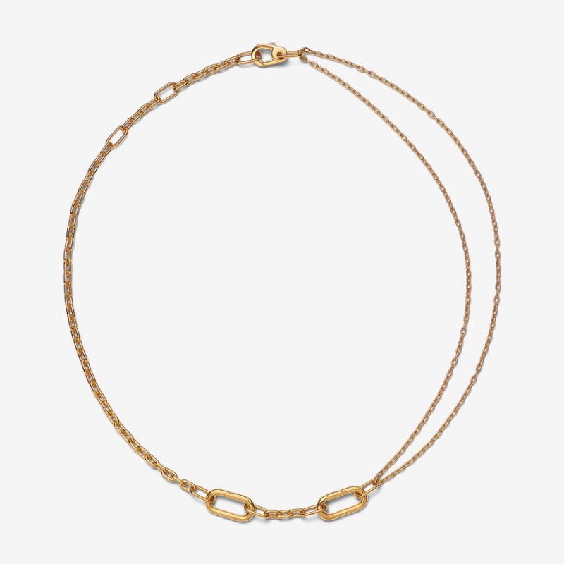 Pandora ME Double Link Chain Necklace Gold Plated | 649PDXYWR