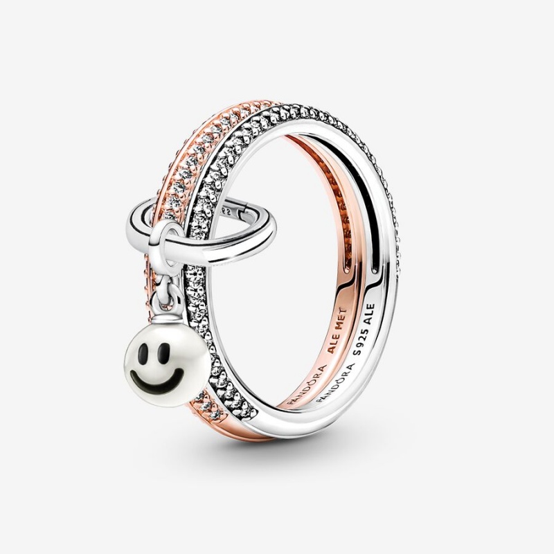 Pandora ME Happy Smiley Face Ring Set | 570IVEXLZ