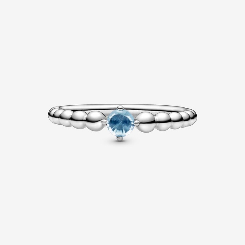 Pandora March Aqua Blue Beaded Ring Sterling Silver | 037UXJGHO