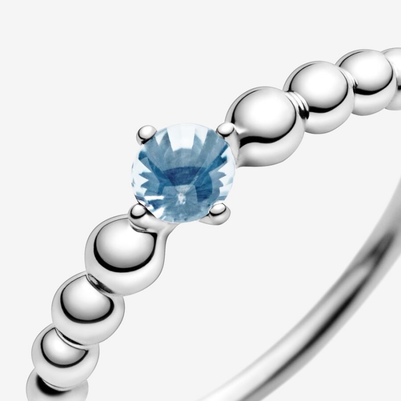 Pandora March Aqua Blue Beaded Ring Sterling Silver | 037UXJGHO