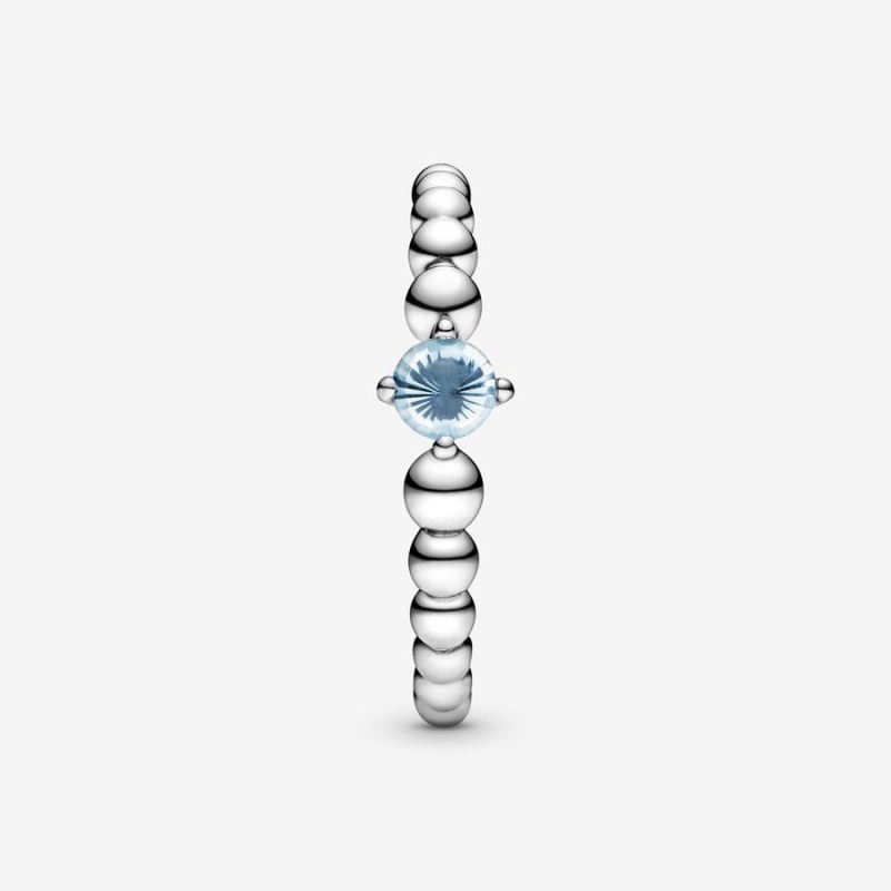 Pandora March Aqua Blue Beaded Ring Sterling Silver | 037UXJGHO