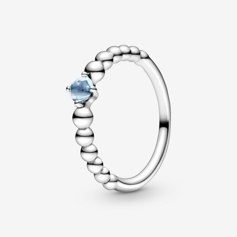 Pandora March Aqua Blue Beaded Ring Sterling Silver | 037UXJGHO