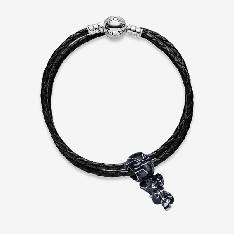 Pandora Marvel Black Panther Leather Bracelet Set | 237FCXRTJ