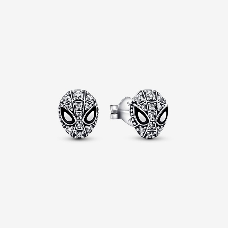 Pandora Marvel Spider-Man Mask Pavé Stud Earrings Sterling Silver | 758GDOKBR