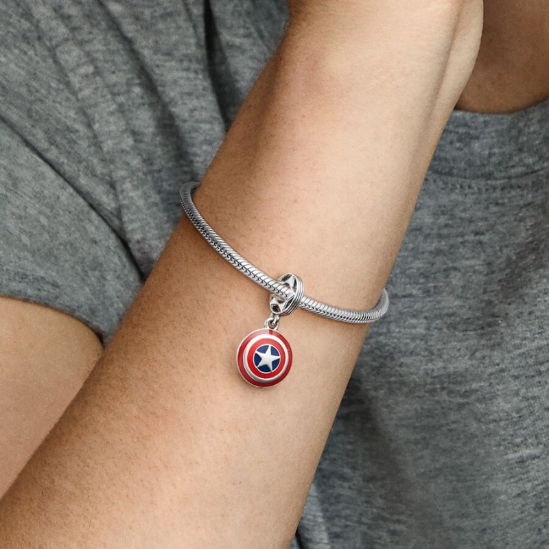 Pandora Marvel The Avengers Captain America Shield Dangle Charm Sterling Silver | 581EJXMYV