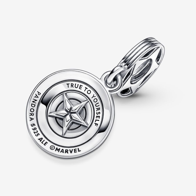 Pandora Marvel The Avengers Captain America Shield Dangle Charm Sterling Silver | 581EJXMYV