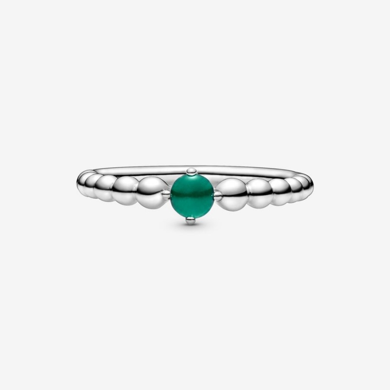 Pandora May Rainforest Green Beaded Ring Sterling Silver | 874PBRNWV