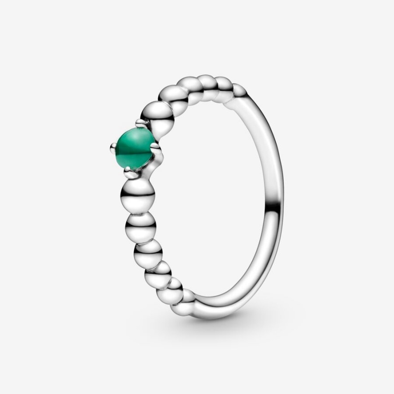 Pandora May Rainforest Green Beaded Ring Sterling Silver | 874PBRNWV