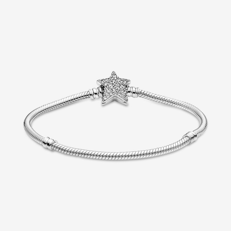 Pandora Moments Asymmetric Star Clasp Snake Chain Bracelet Sterling Silver | 391DTEIOZ