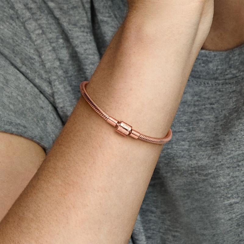 Pandora Moments Barrel Clasp Snake Chain Bracelet Rose Gold Plated | 134DPNSIE