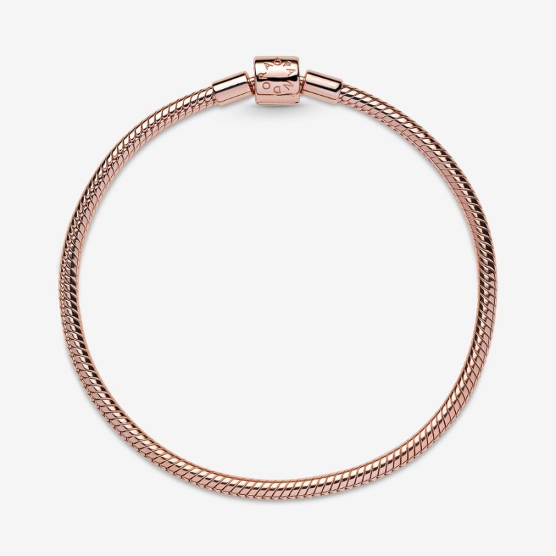 Pandora Moments Barrel Clasp Snake Chain Bracelet Rose Gold Plated | 134DPNSIE