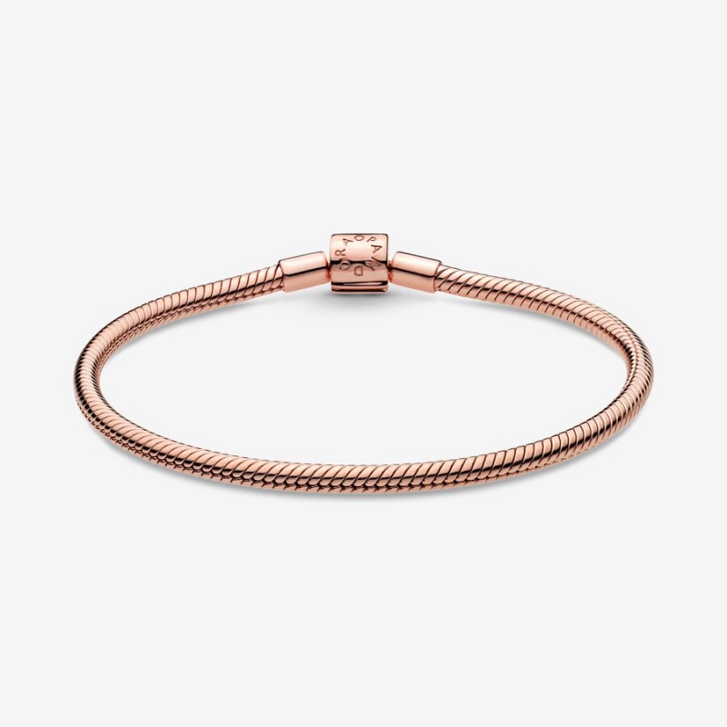 Pandora Moments Barrel Clasp Snake Chain Bracelet Rose Gold Plated | 134DPNSIE