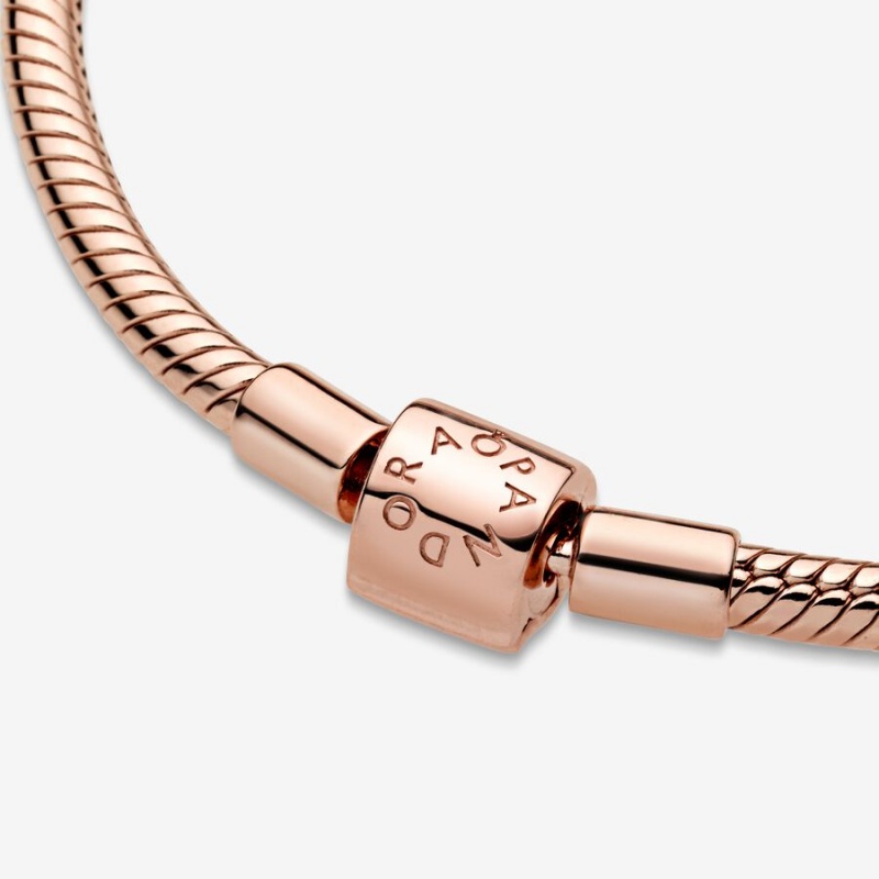 Pandora Moments Barrel Clasp Snake Chain Bracelet Rose Gold Plated | 134DPNSIE