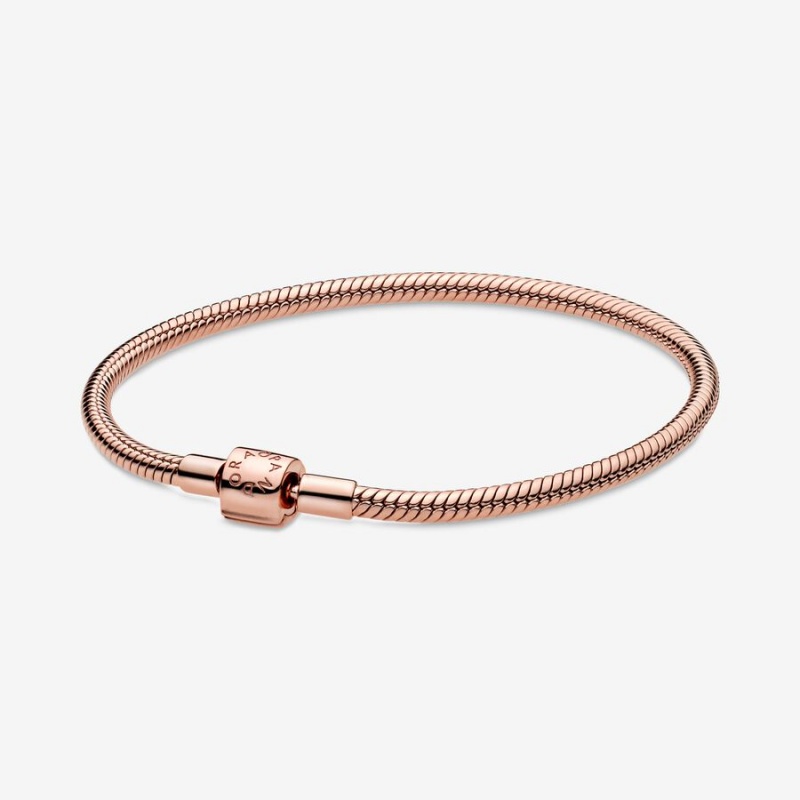 Pandora Moments Barrel Clasp Snake Chain Bracelet Rose Gold Plated | 134DPNSIE