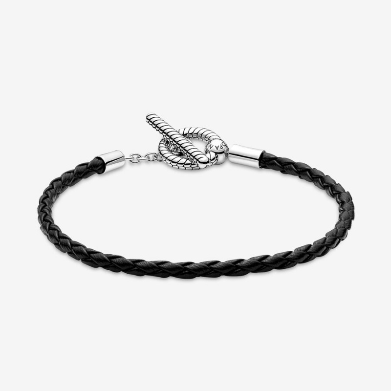 Pandora Moments Braided Leather T-bar Bracelet Sterling Silver | 213WPEIAD