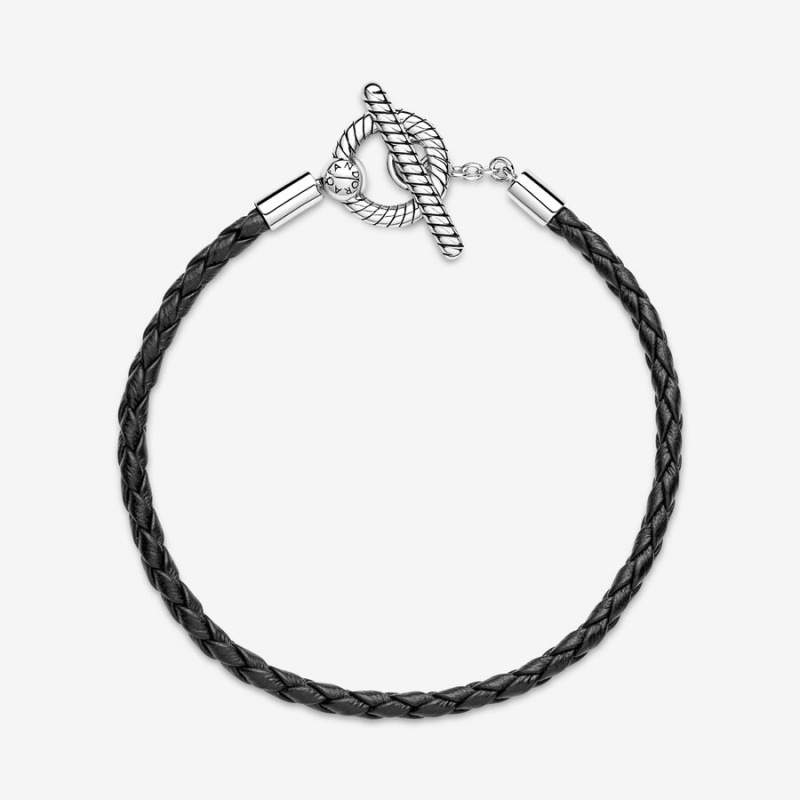 Pandora Moments Braided Leather T-bar Bracelet Sterling Silver | 213WPEIAD