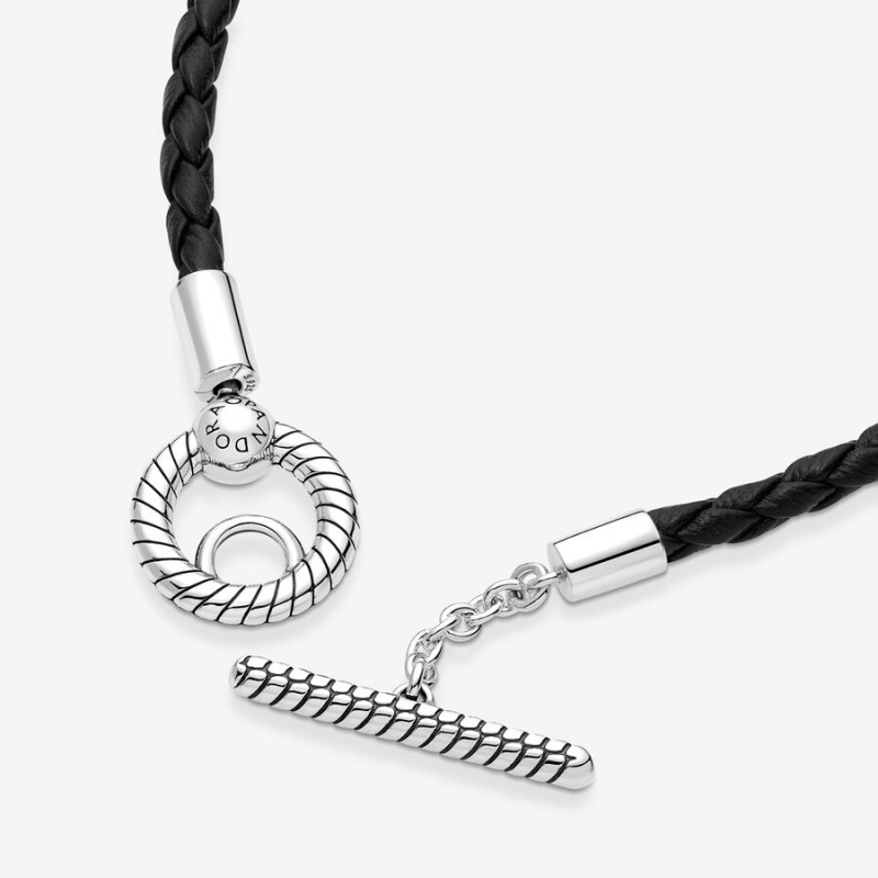 Pandora Moments Braided Leather T-bar Bracelet Sterling Silver | 213WPEIAD