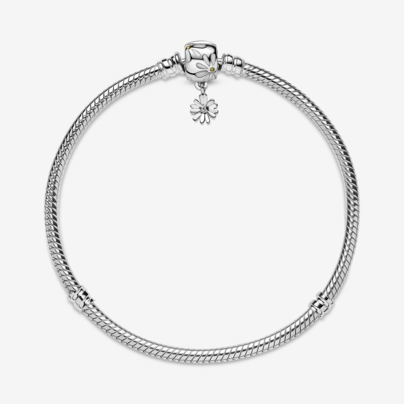 Pandora Moments Daisy Flower Clasp Snake Chain Bracelet Sterling Silver | 639GYLJMX