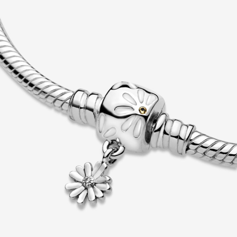 Pandora Moments Daisy Flower Clasp Snake Chain Bracelet Sterling Silver | 639GYLJMX