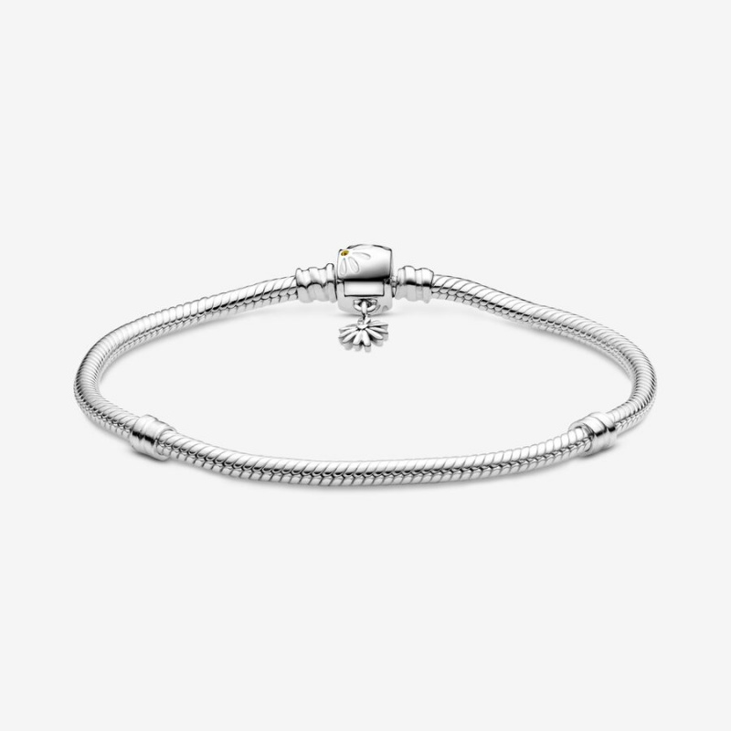 Pandora Moments Daisy Flower Clasp Snake Chain Bracelet Sterling Silver | 639GYLJMX