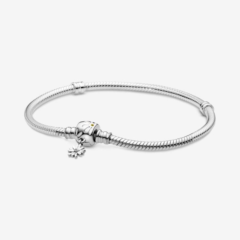 Pandora Moments Daisy Flower Clasp Snake Chain Bracelet Sterling Silver | 639GYLJMX