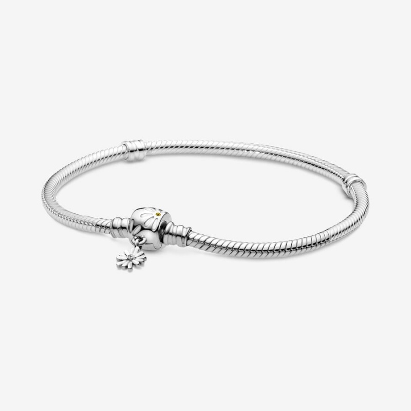 Pandora Moments Daisy Flower Clasp Snake Chain Bracelet Sterling Silver | 621YIRJCD