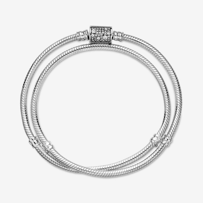 Pandora Moments Double Wrap Barrel Clasp Snake Chain Bracelet/Necklace Sterling Silver | 968PLVJTE