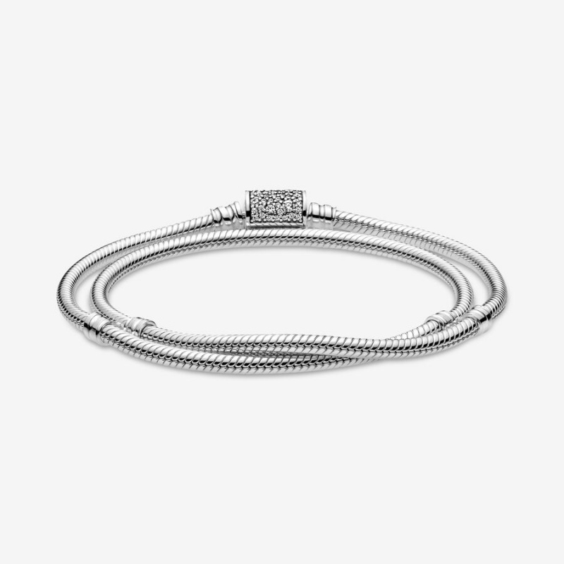 Pandora Moments Double Wrap Barrel Clasp Snake Chain Bracelet/Necklace Sterling Silver | 968PLVJTE