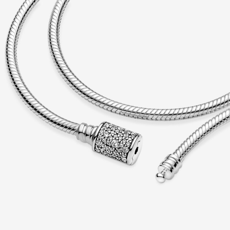 Pandora Moments Double Wrap Barrel Clasp Snake Chain Bracelet/Necklace Sterling Silver | 370WJHMPI