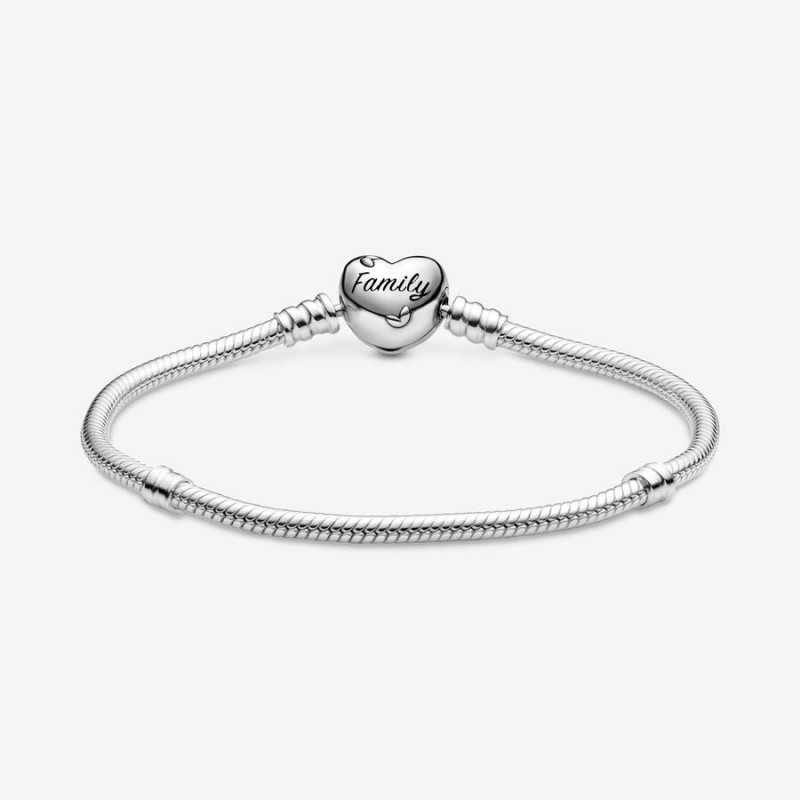 Pandora Moments Family Tree Heart Clasp Snake Chain Bracelet Sterling Silver | 417LUBZGW