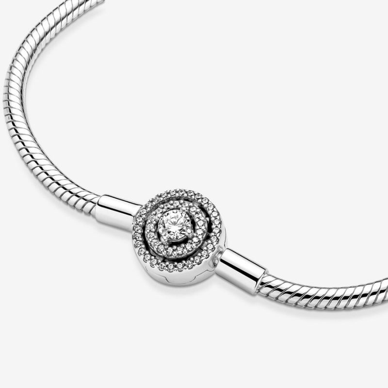 Pandora Moments Halo Snake Chain Bracelet Sterling Silver | 503XMHGCF