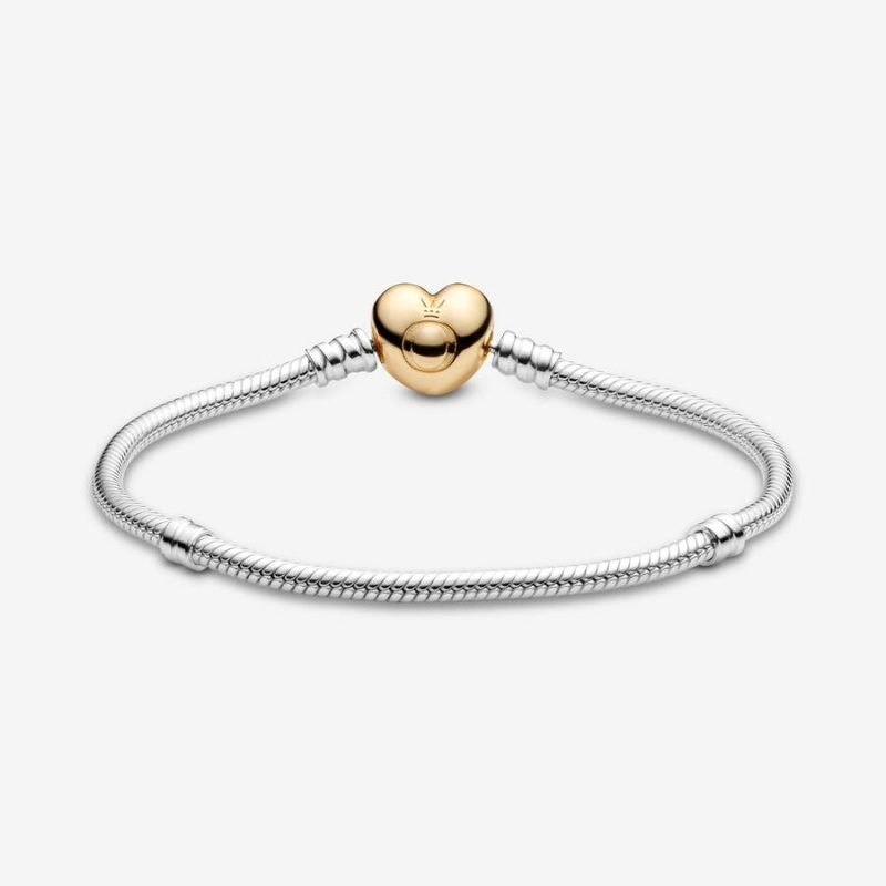 Pandora Moments Heart Clasp Snake Chain Bracelet Two-tone | 352EOLWUH