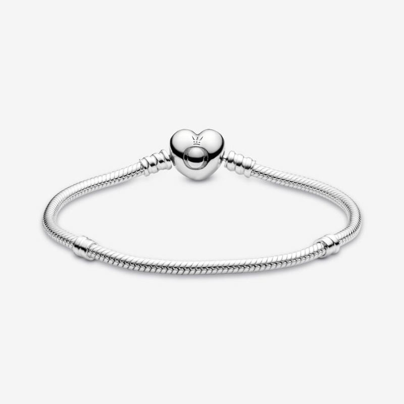 Pandora Moments Heart Clasp Snake Chain Bracelet Sterling Silver | 617PWSYIU