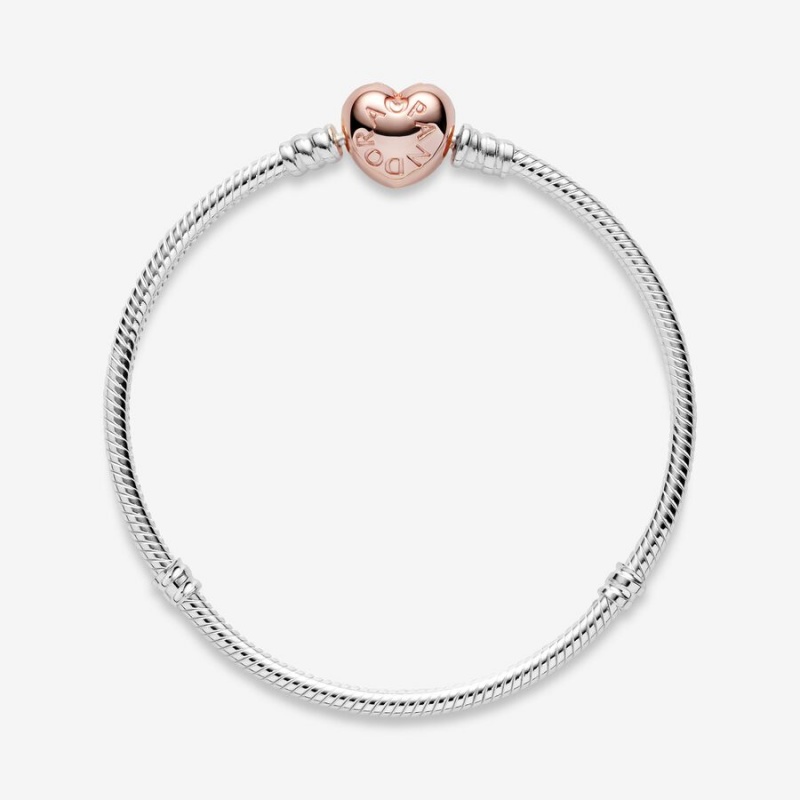 Pandora Moments Heart Clasp Snake Chain Bracelet Two-tone | 536PHNACV