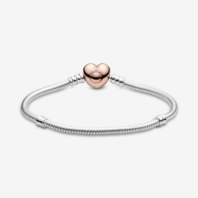 Pandora Moments Heart Clasp Snake Chain Bracelet Two-tone | 536PHNACV