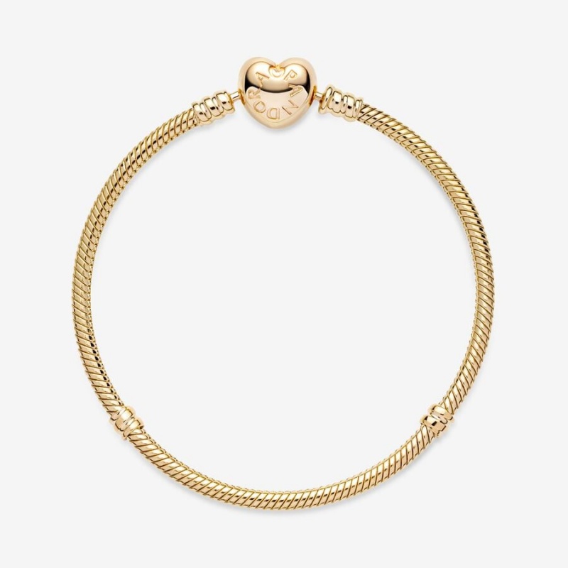 Pandora Moments Heart Clasp Snake Chain Bracelet Gold | 987LXDPRN