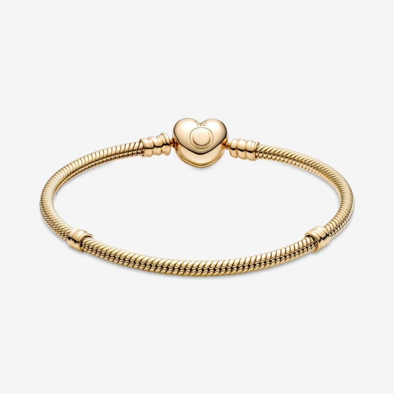 Pandora Moments Heart Clasp Snake Chain Bracelet Gold | 987LXDPRN