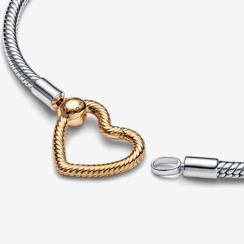 Pandora Moments Heart Closure Snake Chain Bracelet Two-tone | 246RYUVIH