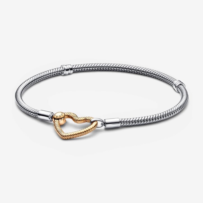 Pandora Moments Heart Closure Snake Chain Bracelet Two-tone | 246RYUVIH