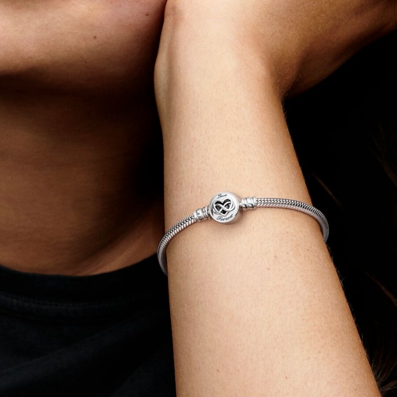 Pandora Moments Heart Infinity Clasp Snake Chain Bracelet Sterling Silver | 036AHFLGP